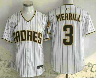 Mens San Diego Padres #3 Jackson Merrill White Pinstripe Limited Stitched Jersey